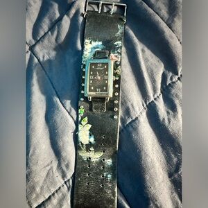 Ed Hardy Unisex Leather Cuff Skull Watch Love Kills Slowly Watch VTG Retired